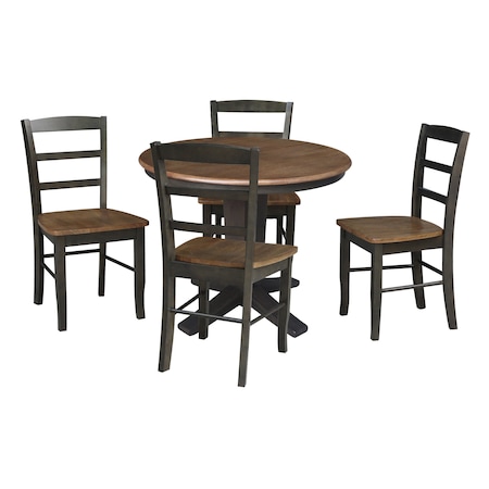 International Concepts 36 in. Solid Wood Round Extension Dining Table with 4 Chairs in Hickory/Washed Coal K45-36RXT-23B-C2-4